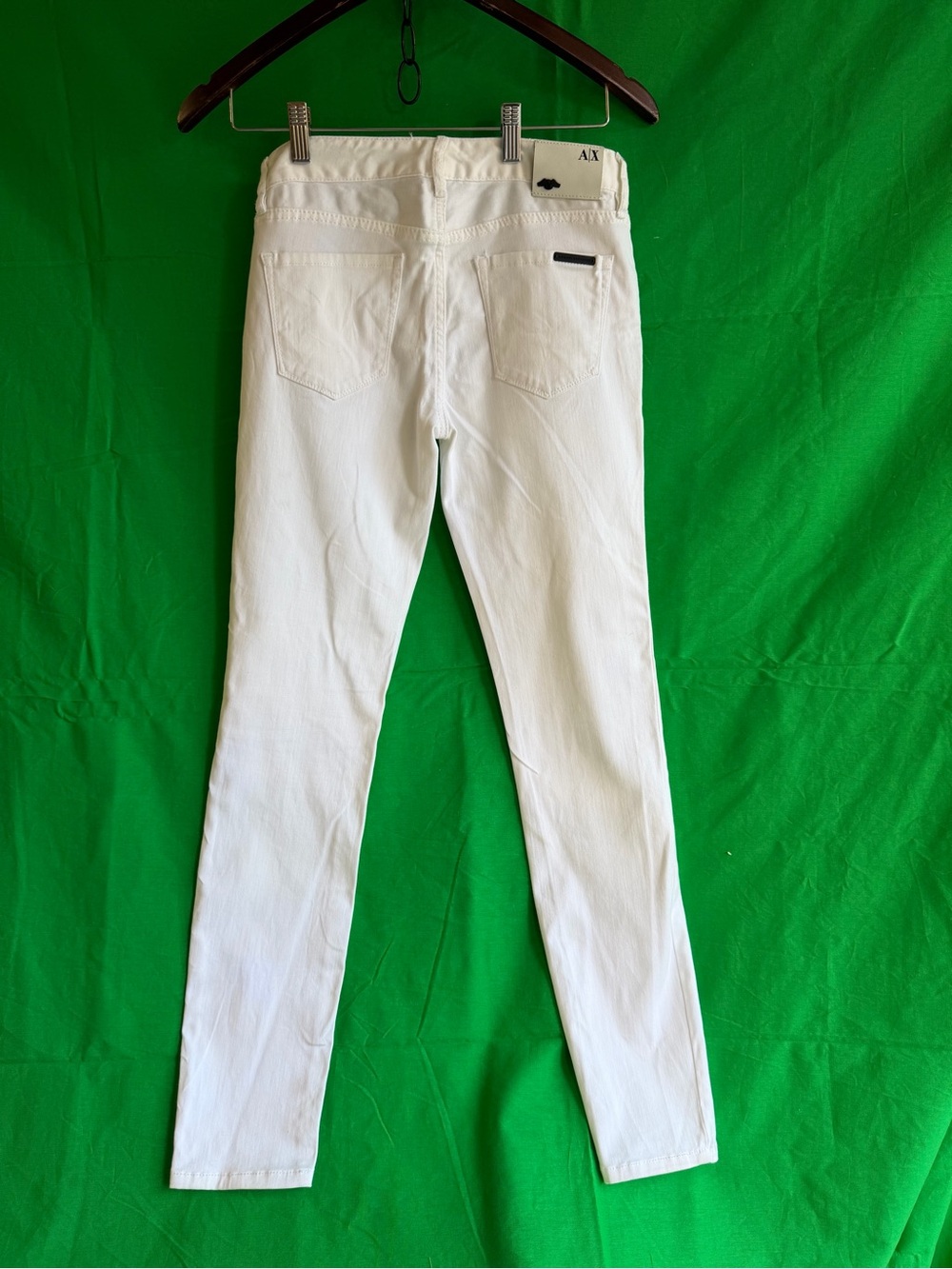 Armani Exchange White Slim Jeans with Black Logo Plate
